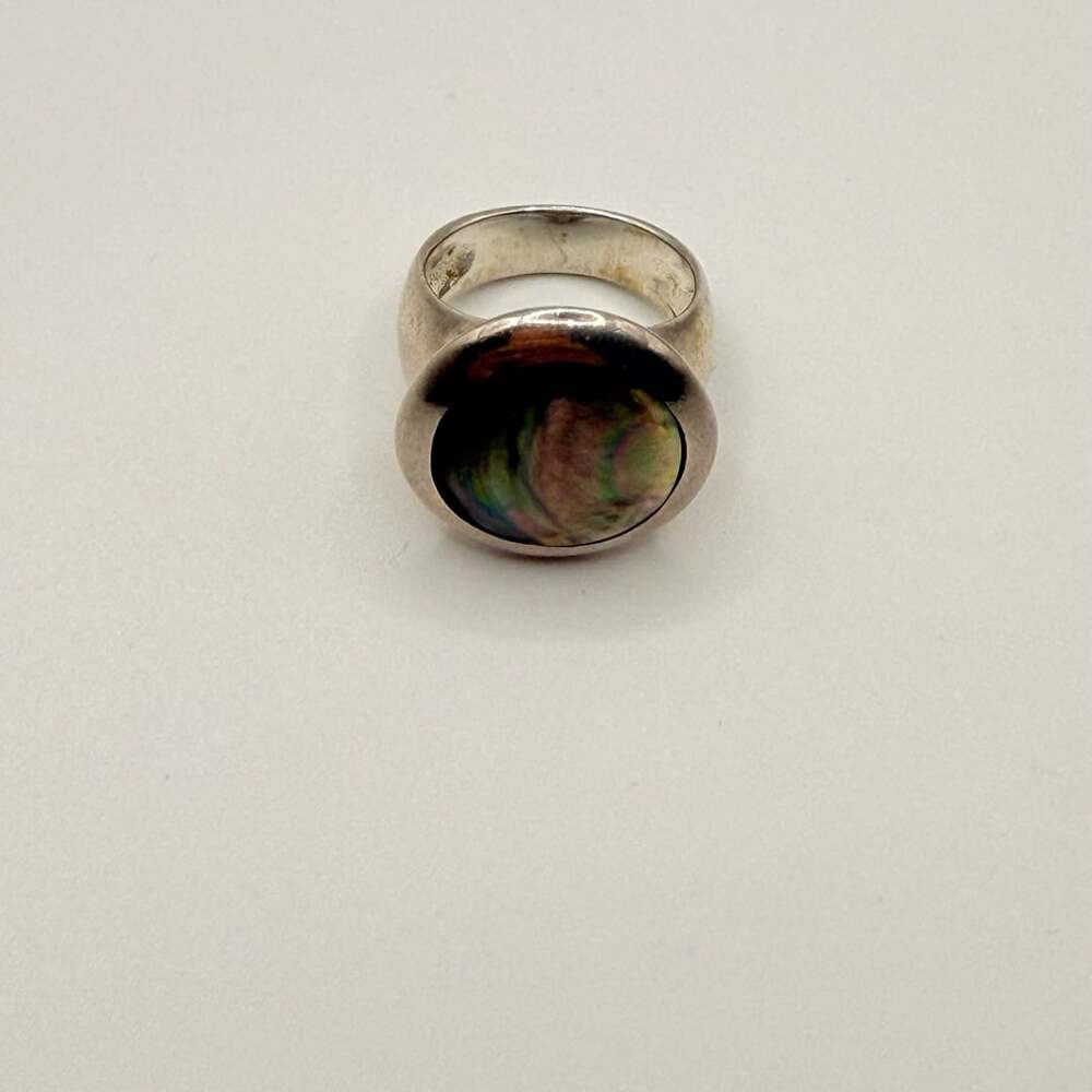 925 Vintage SCFJ Sterling Silver Abalone Shell Inlay Chunky Statement Ring